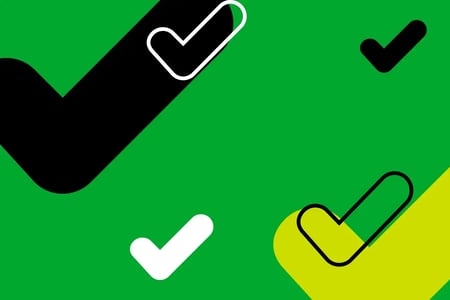MistryX CTA artwork using check symbols to reflect confidence and clear decisions
