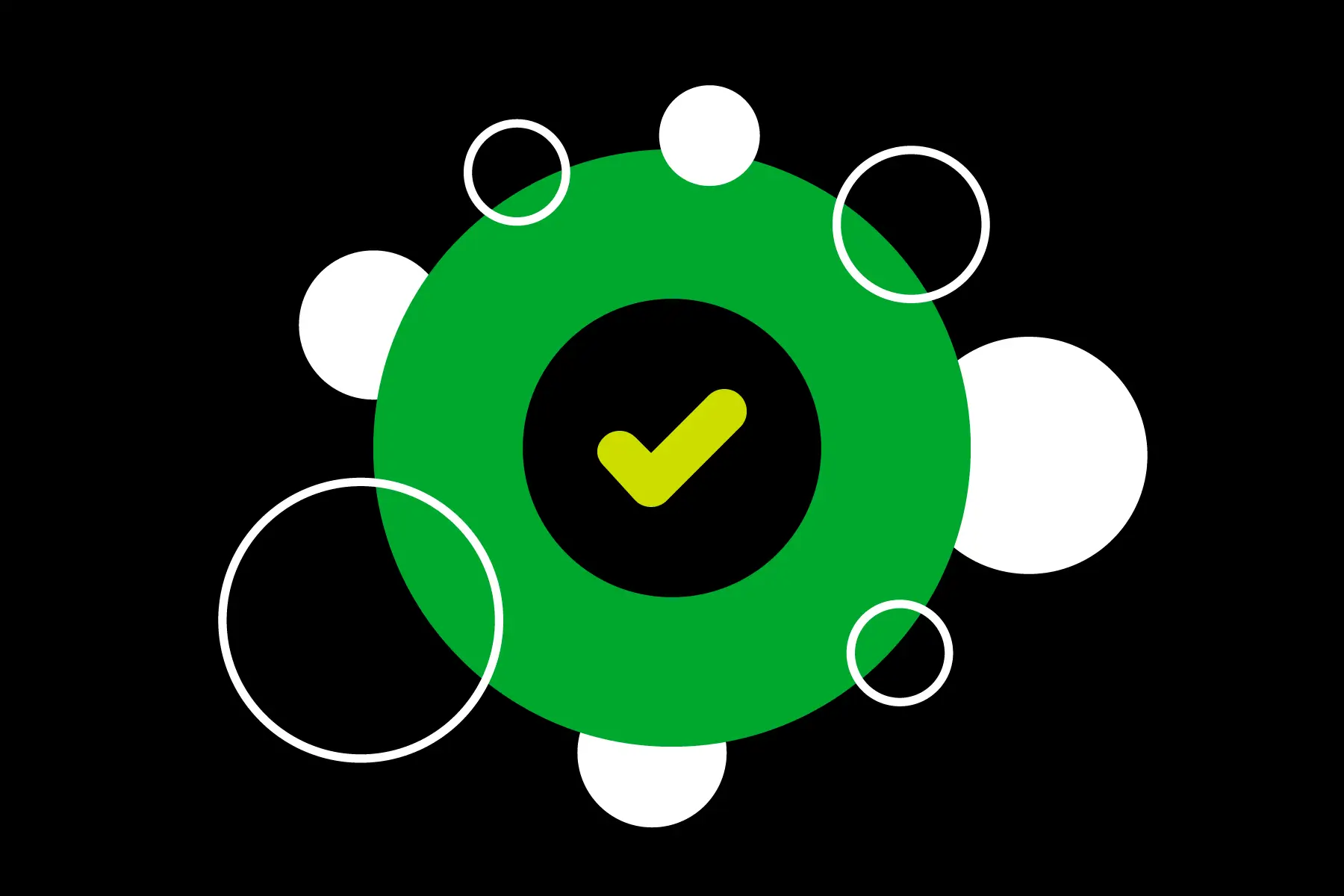 Orbiting circles around a central check mark, denoting trusted delivery, partnership integration, and reputation alignment Orbiting circles around a central check mark, denoting trusted delivery, partnership integration, and reputation alignment