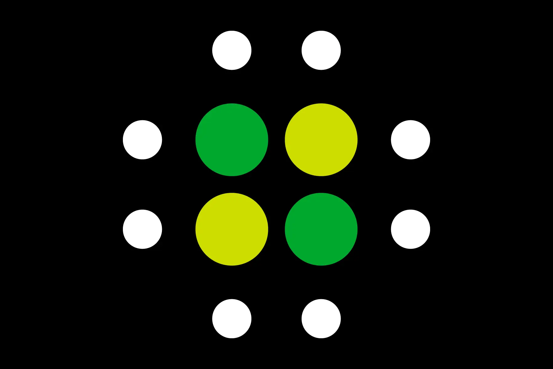 Cluster of surrounding dots with shifting colour core, visualising misalignment in brand perception and market understanding