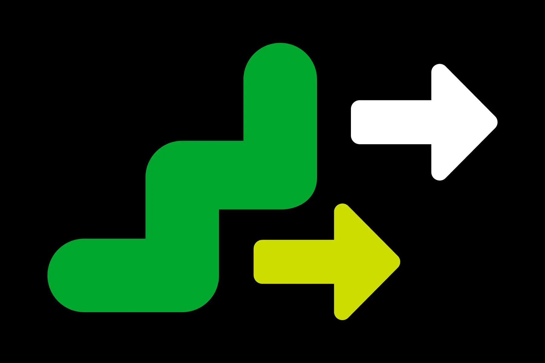 Stepped pathway with dual outward arrows, symbolising strategic change and go-to-market expansion