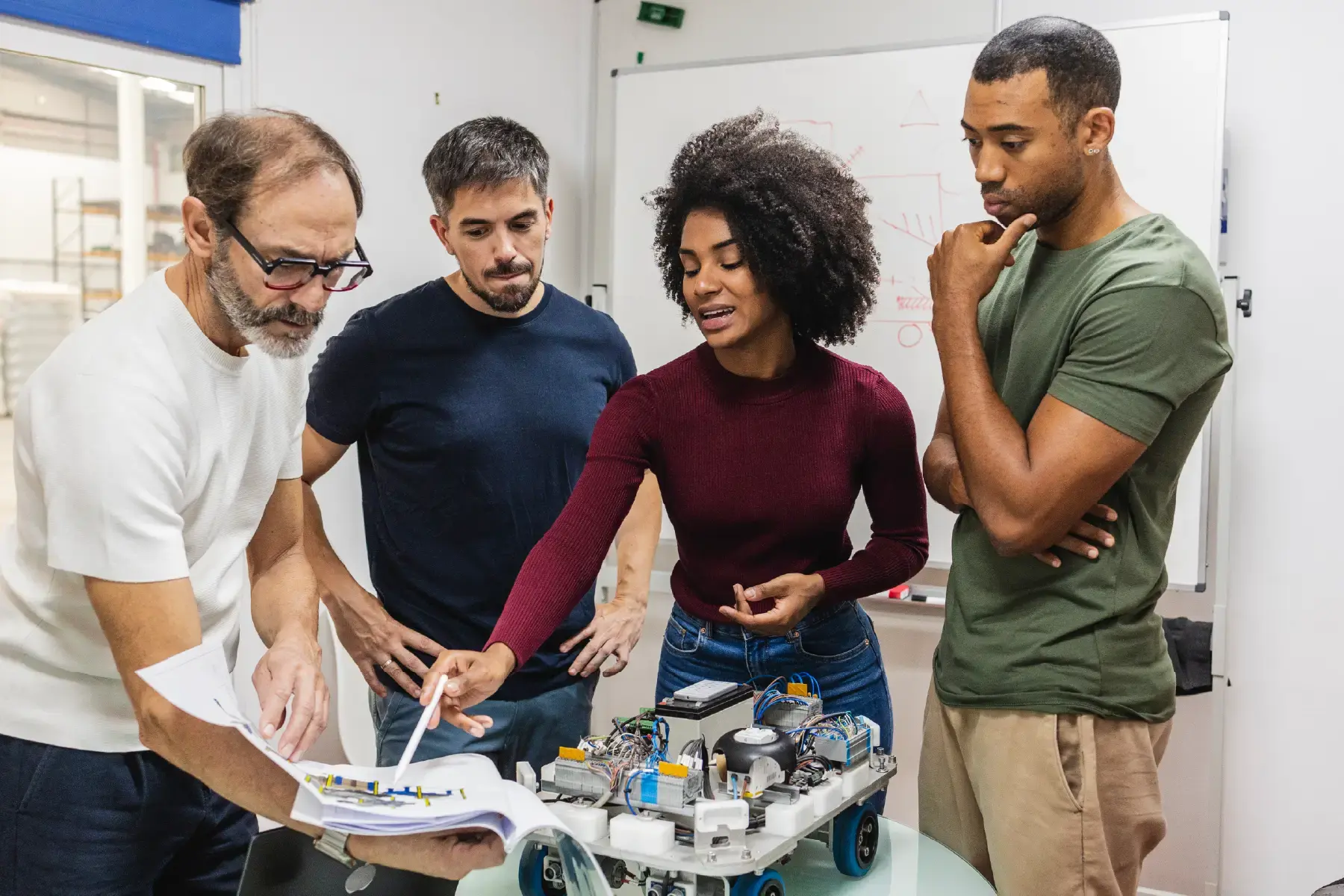 Young engineers collaborating on a robotics project — illustrating hands-on innovation and youth engagement in the engineering sector