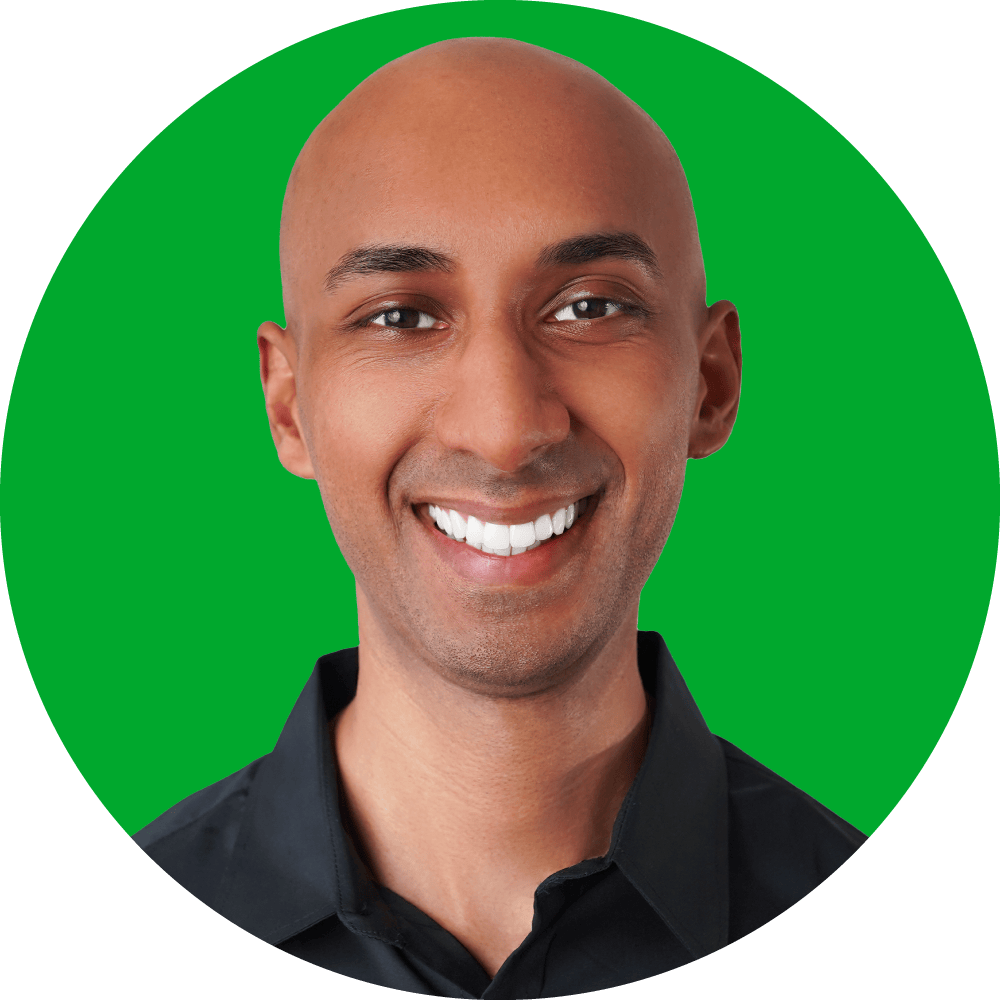 Branded headshot of Dipendra Mistry, CSO and Managing Partner of MistryX, on green background